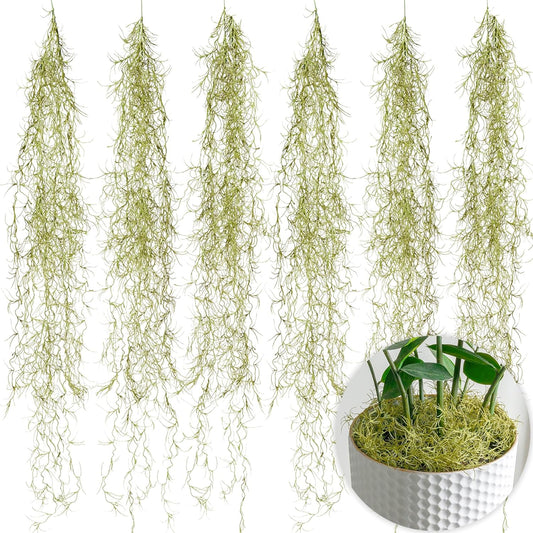 Spanish Moss - Moss Decor, 6 Pack, 33-Inch | 33" strands, fake moss for plants indoor, crafts & DIY arrangements. Realistic faux spanish moss style vines
