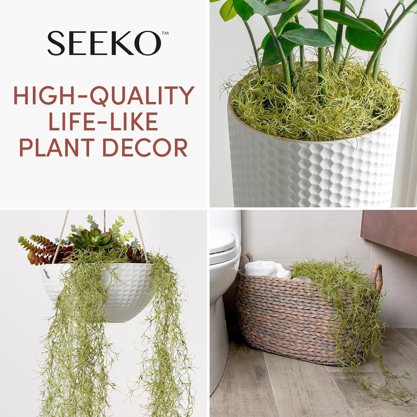 Spanish Moss - Moss Decor, 6 Pack, 33-Inch | 33" strands, fake moss for plants indoor, crafts & DIY arrangements. Realistic faux spanish moss style vines