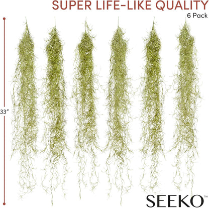 Spanish Moss - Moss Decor, 6 Pack, 33-Inch | 33" strands, fake moss for plants indoor, crafts & DIY arrangements. Realistic faux spanish moss style vines