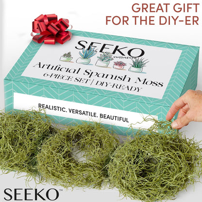 Spanish Moss - Moss Decor, 6 Pack, 33-Inch | 33" strands, fake moss for plants indoor, crafts & DIY arrangements. Realistic faux spanish moss style vines