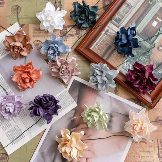 5pcs Artificial Gardenia Flowers EVA Fake Flower Heads with Stems for DIY Wedding Bouquets Party Home Centerpieces Decor (White)