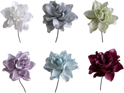 5pcs Artificial Gardenia Flowers EVA Fake Flower Heads with Stems for DIY Wedding Bouquets Party Home Centerpieces Decor (White)