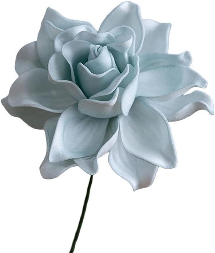 5pcs Artificial Gardenia Flowers EVA Fake Flower Heads with Stems for DIY Wedding Bouquets Party Home Centerpieces Decor (White)