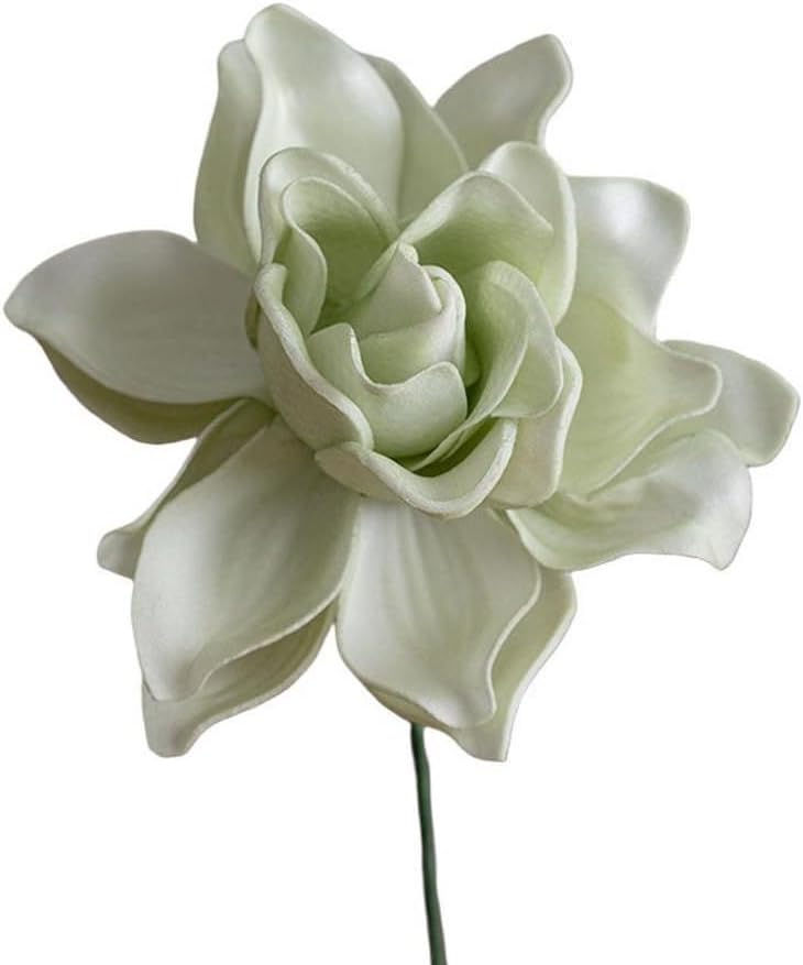 5pcs Artificial Gardenia Flowers EVA Fake Flower Heads with Stems for DIY Wedding Bouquets Party Home Centerpieces Decor (White)