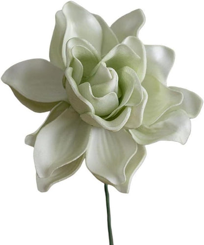5pcs Artificial Gardenia Flowers EVA Fake Flower Heads with Stems for DIY Wedding Bouquets Party Home Centerpieces Decor (White)