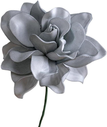 5pcs Artificial Gardenia Flowers EVA Fake Flower Heads with Stems for DIY Wedding Bouquets Party Home Centerpieces Decor (White)