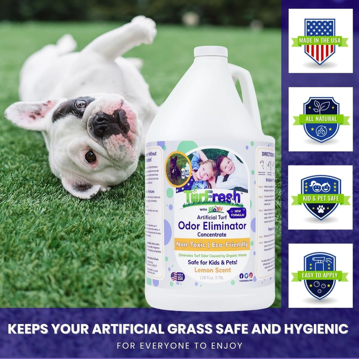 BioX Artificial Turf Odor Eliminator – Yard Deodorizer for Dog Urine & Feces – Natural Concentrate Outdoor Cleaner – Safe for Kids & Pets – 1 Gallon Fresh Cut Grass Scent