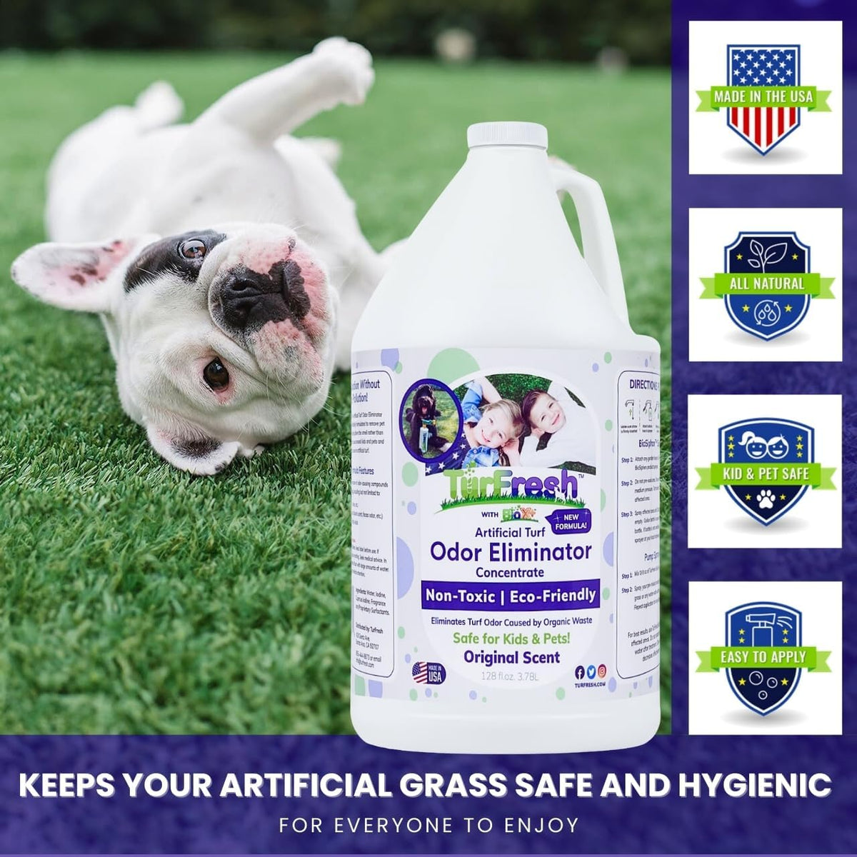 BioX Artificial Turf Odor Eliminator – Yard Deodorizer for Dog Urine & Feces – Natural Concentrate Outdoor Cleaner – Safe for Kids & Pets – 1 Gallon Fresh Cut Grass Scent