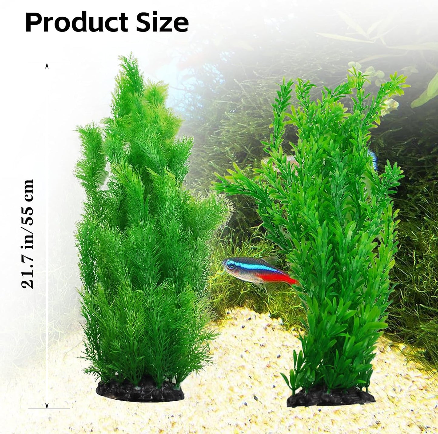 Aquarium Plants Plastic Realistic Tall Fish Tank Plant Decorations Seaweed Fish Tank Decor Artificial Plants Ornament for Aquarium Extra Large 21.7 Inches (Green,2 PCS)