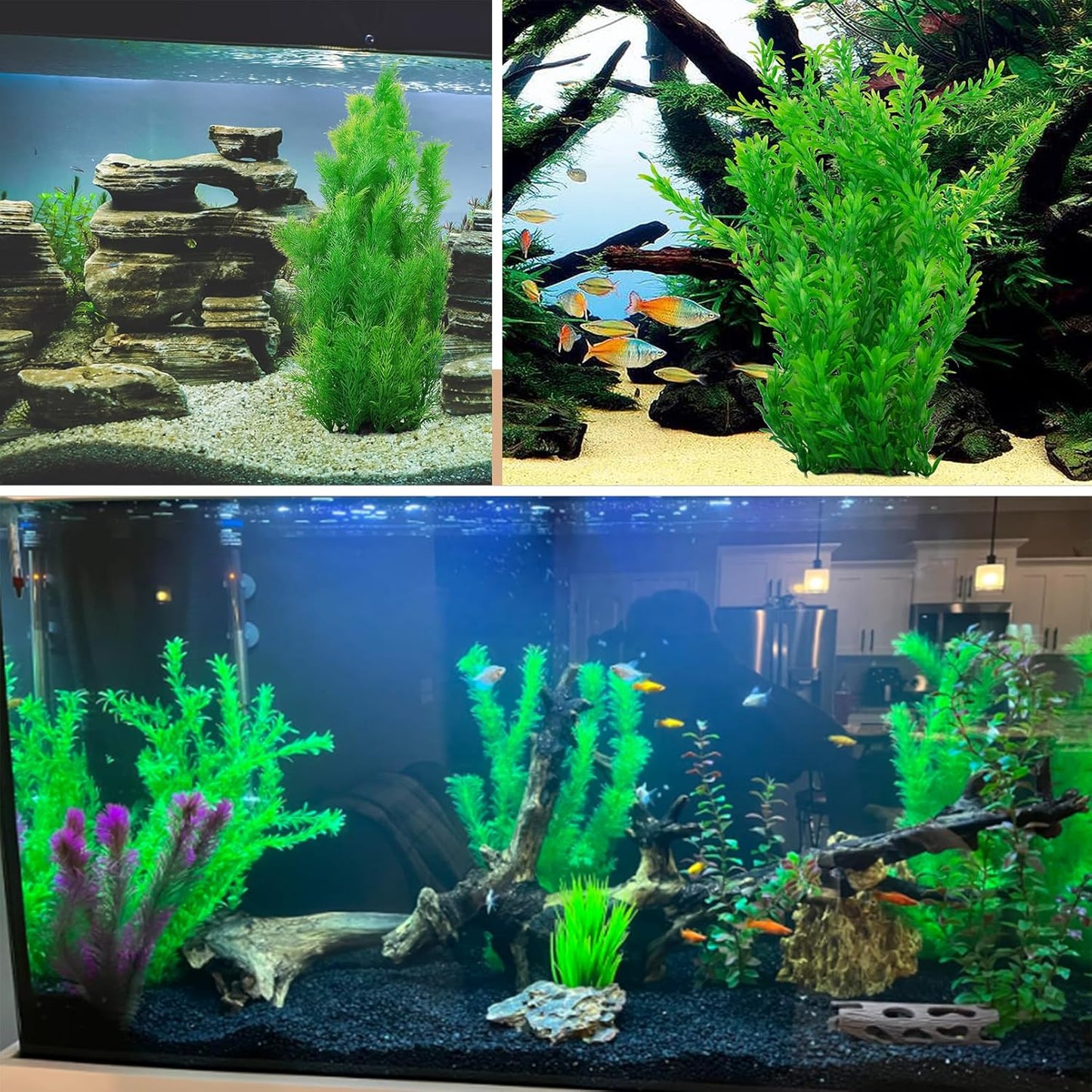 Aquarium Plants Plastic Realistic Tall Fish Tank Plant Decorations Seaweed Fish Tank Decor Artificial Plants Ornament for Aquarium Extra Large 21.7 Inches (Green,2 PCS)