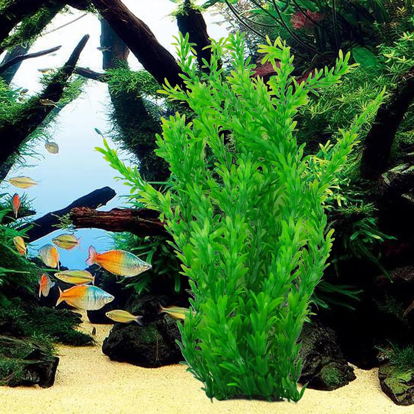 Aquarium Plants Plastic Realistic Tall Fish Tank Plant Decorations Seaweed Fish Tank Decor Artificial Plants Ornament for Aquarium Extra Large 21.7 Inches (Green,2 PCS)