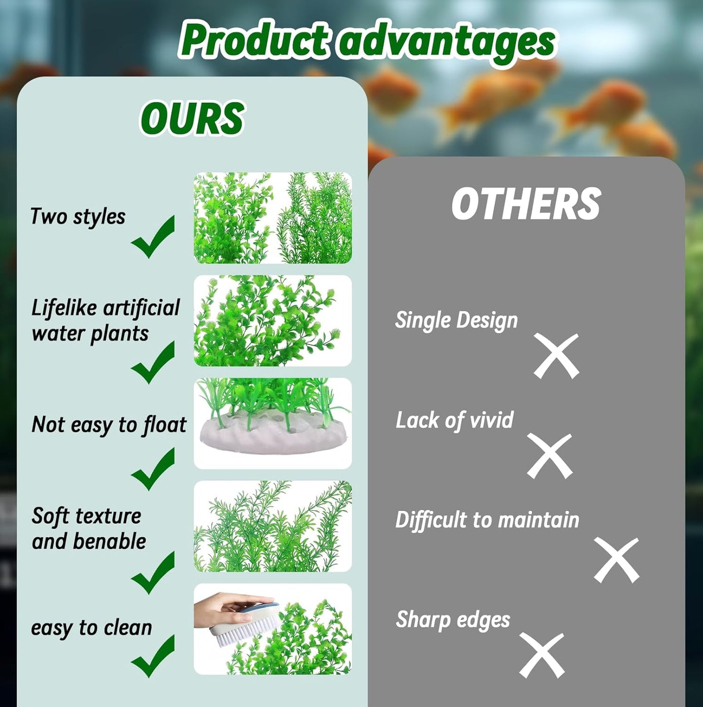 Aquarium Plants Plastic Realistic Tall Fish Tank Plant Decorations Seaweed Fish Tank Decor Artificial Plants Ornament for Aquarium Extra Large 21.7 Inches (Green,2 PCS)