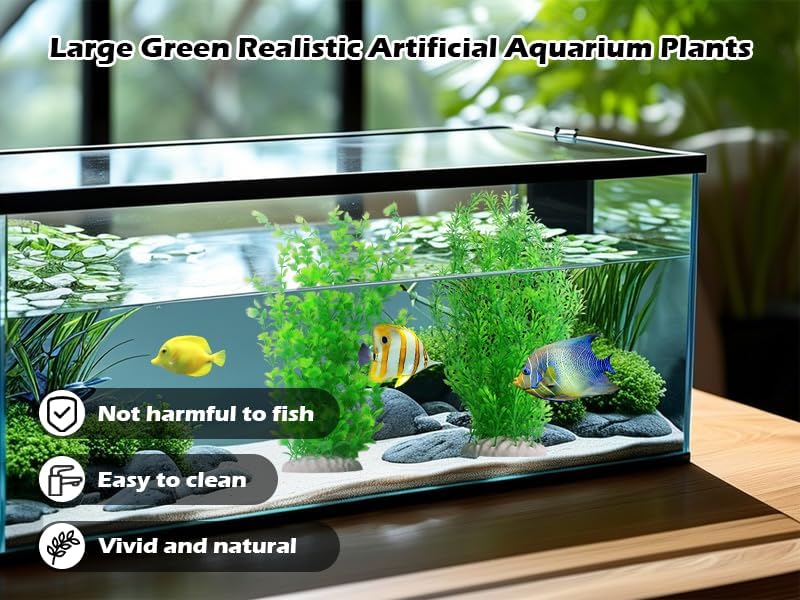 Aquarium Plants Plastic Realistic Tall Fish Tank Plant Decorations Seaweed Fish Tank Decor Artificial Plants Ornament for Aquarium Extra Large 21.7 Inches (Green,2 PCS)