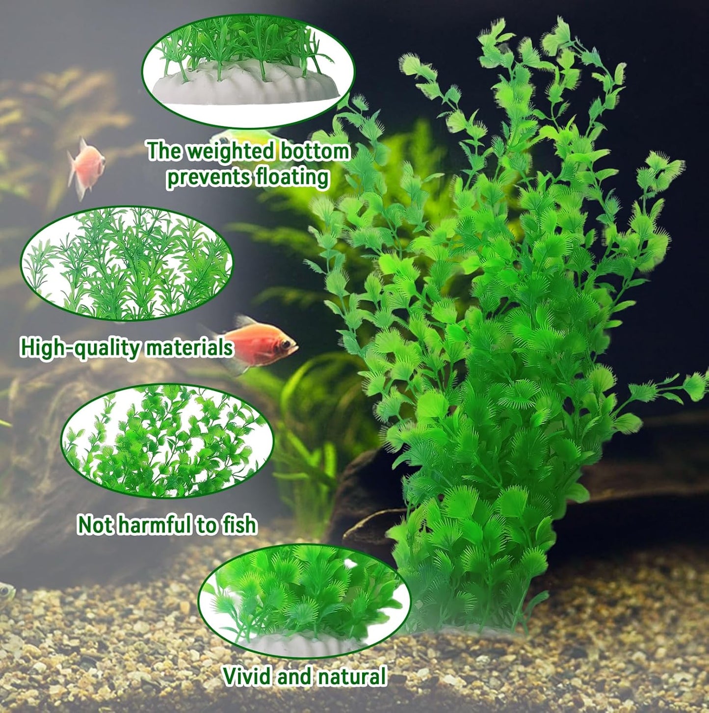 Aquarium Plants Plastic Realistic Tall Fish Tank Plant Decorations Seaweed Fish Tank Decor Artificial Plants Ornament for Aquarium Extra Large 21.7 Inches (Green,2 PCS)