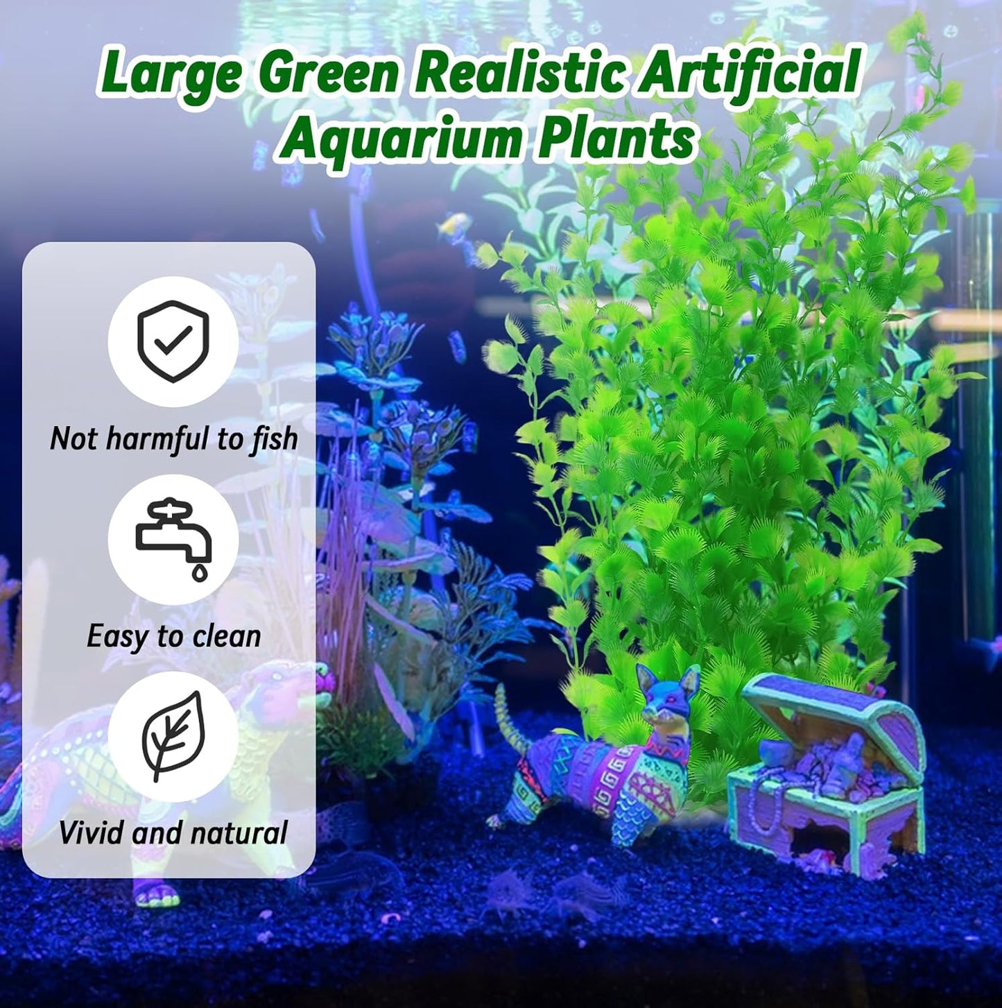 Aquarium Plants Plastic Realistic Tall Fish Tank Plant Decorations Seaweed Fish Tank Decor Artificial Plants Ornament for Aquarium Extra Large 21.7 Inches (Green,2 PCS)