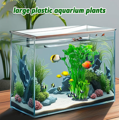 Aquarium Plants Plastic Realistic Tall Fish Tank Plant Decorations Seaweed Fish Tank Decor Artificial Plants Ornament for Aquarium Extra Large 21.7 Inches (Green,2 PCS)