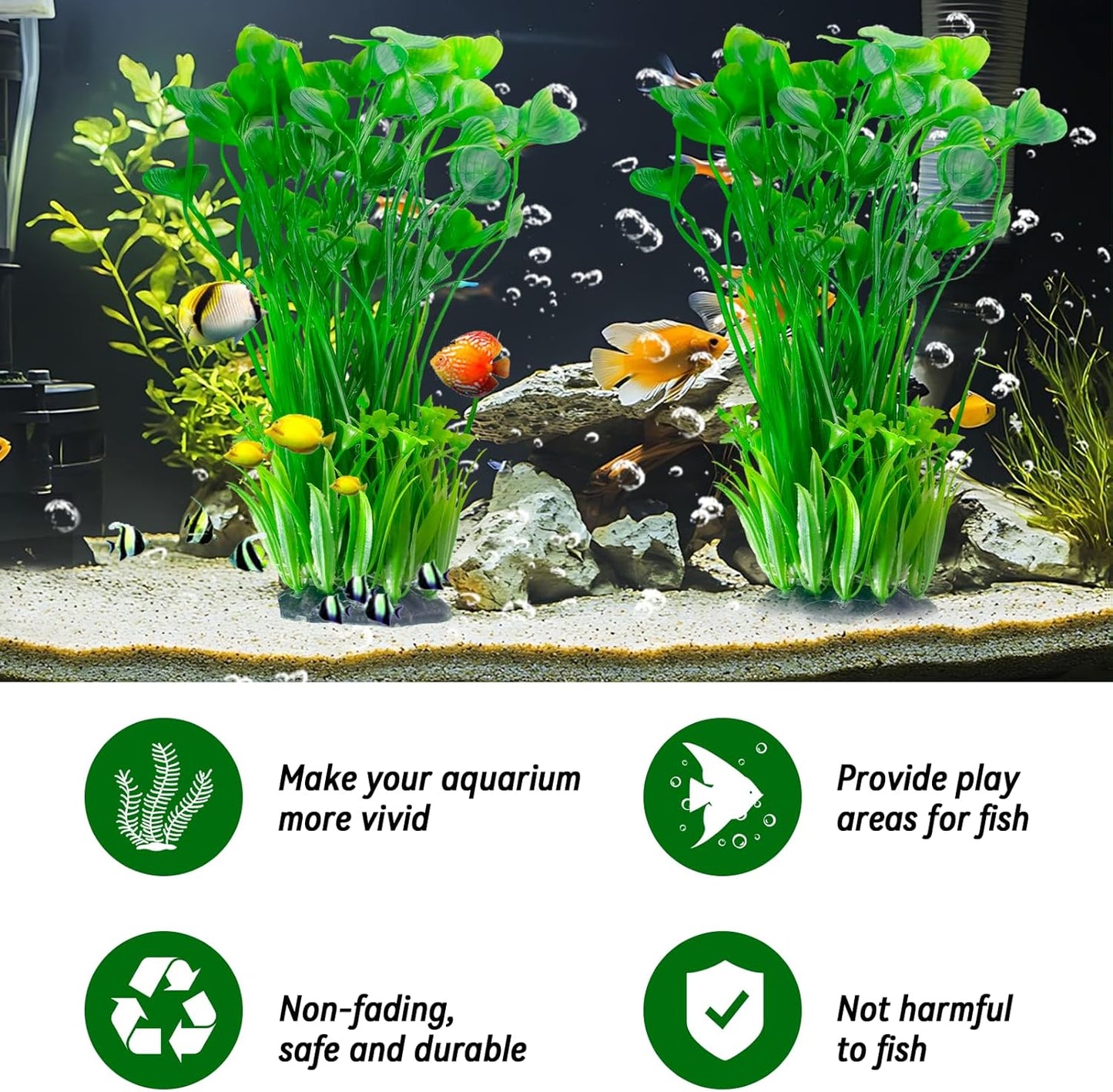 Aquarium Plants Plastic Realistic Tall Fish Tank Plant Decorations Seaweed Fish Tank Decor Artificial Plants Ornament for Aquarium Extra Large 21.7 Inches (Green,2 PCS)