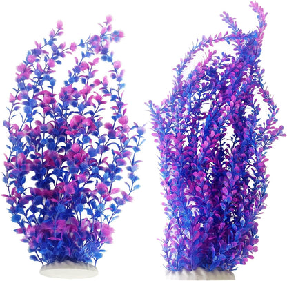 Aquarium Plants Plastic Realistic Tall Fish Tank Plant Decorations Seaweed Fish Tank Decor Artificial Plants Ornament for Aquarium Extra Large 21.7 Inches (Green,2 PCS)