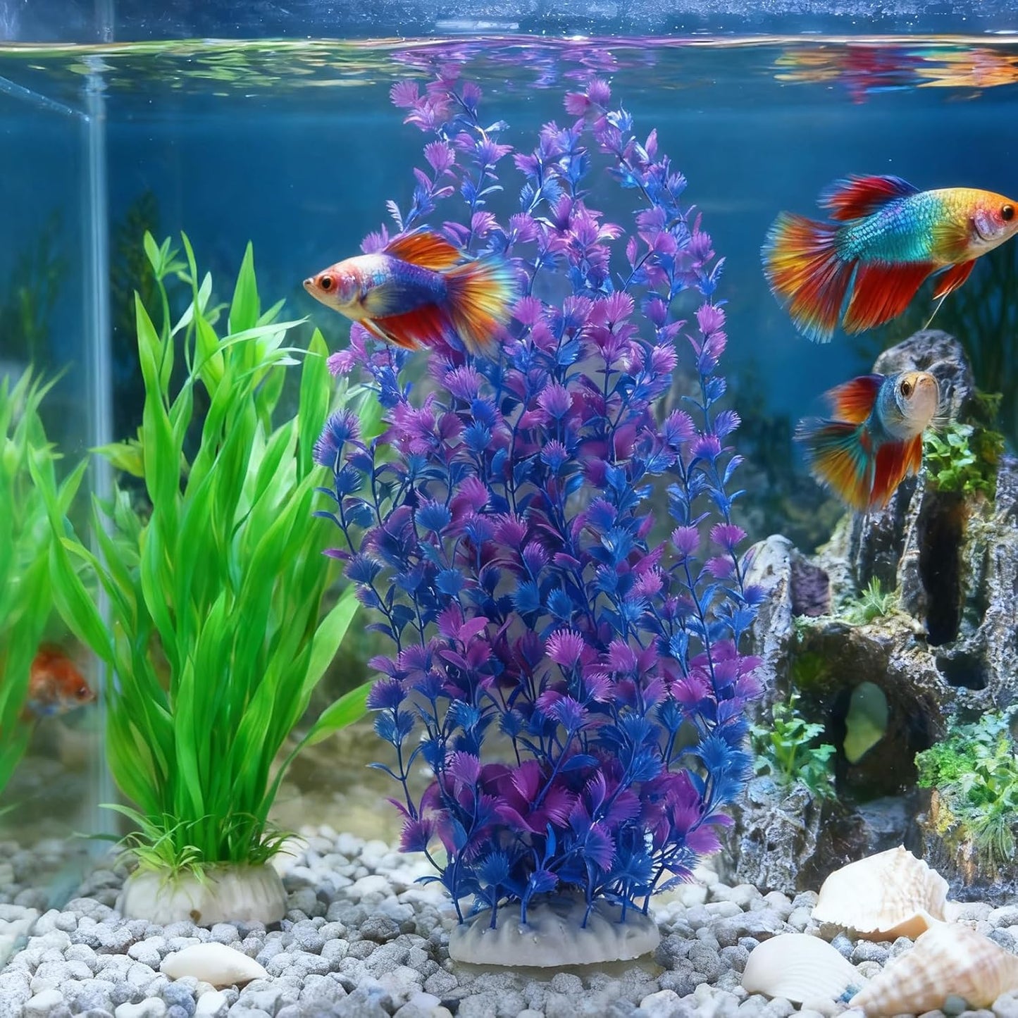 Aquarium Plants Plastic Realistic Tall Fish Tank Plant Decorations Seaweed Fish Tank Decor Artificial Plants Ornament for Aquarium Extra Large 21.7 Inches (Green,2 PCS)