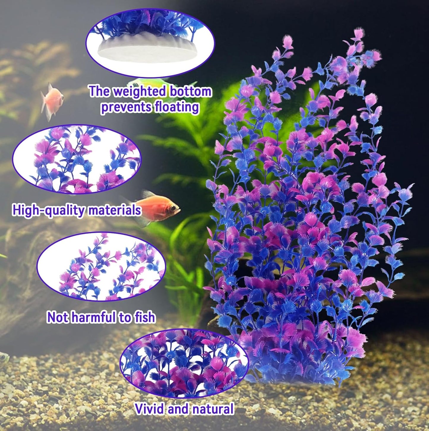 Aquarium Plants Plastic Realistic Tall Fish Tank Plant Decorations Seaweed Fish Tank Decor Artificial Plants Ornament for Aquarium Extra Large 21.7 Inches (Green,2 PCS)