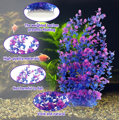 Aquarium Plants Plastic Realistic Tall Fish Tank Plant Decorations Seaweed Fish Tank Decor Artificial Plants Ornament for Aquarium Extra Large 21.7 Inches (Green,2 PCS)