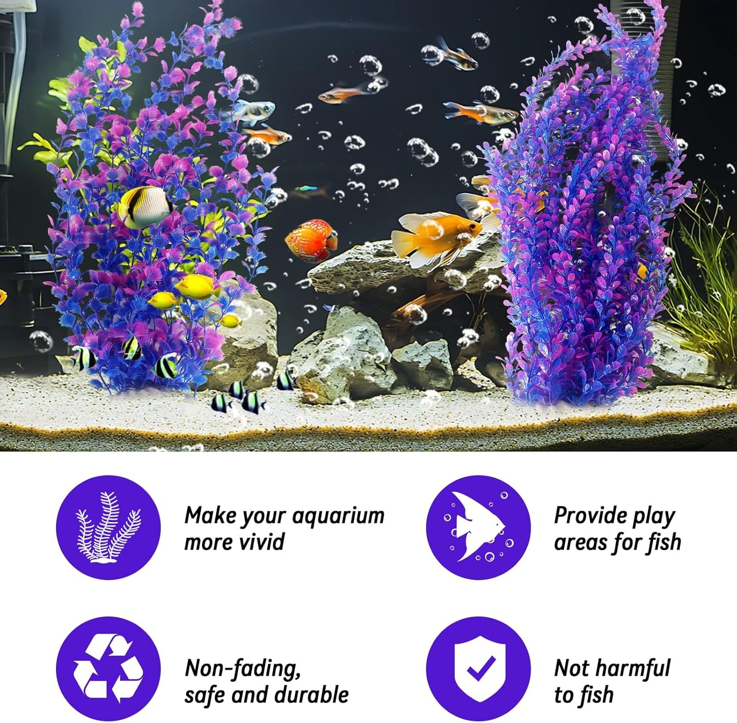 Aquarium Plants Plastic Realistic Tall Fish Tank Plant Decorations Seaweed Fish Tank Decor Artificial Plants Ornament for Aquarium Extra Large 21.7 Inches (Green,2 PCS)