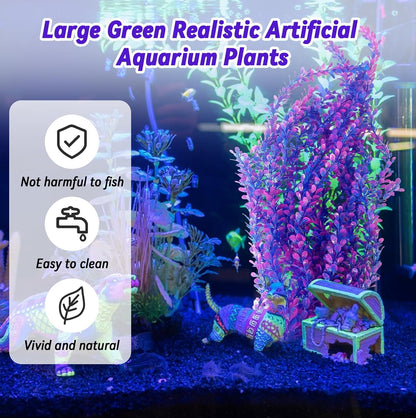 Aquarium Plants Plastic Realistic Tall Fish Tank Plant Decorations Seaweed Fish Tank Decor Artificial Plants Ornament for Aquarium Extra Large 21.7 Inches (Green,2 PCS)