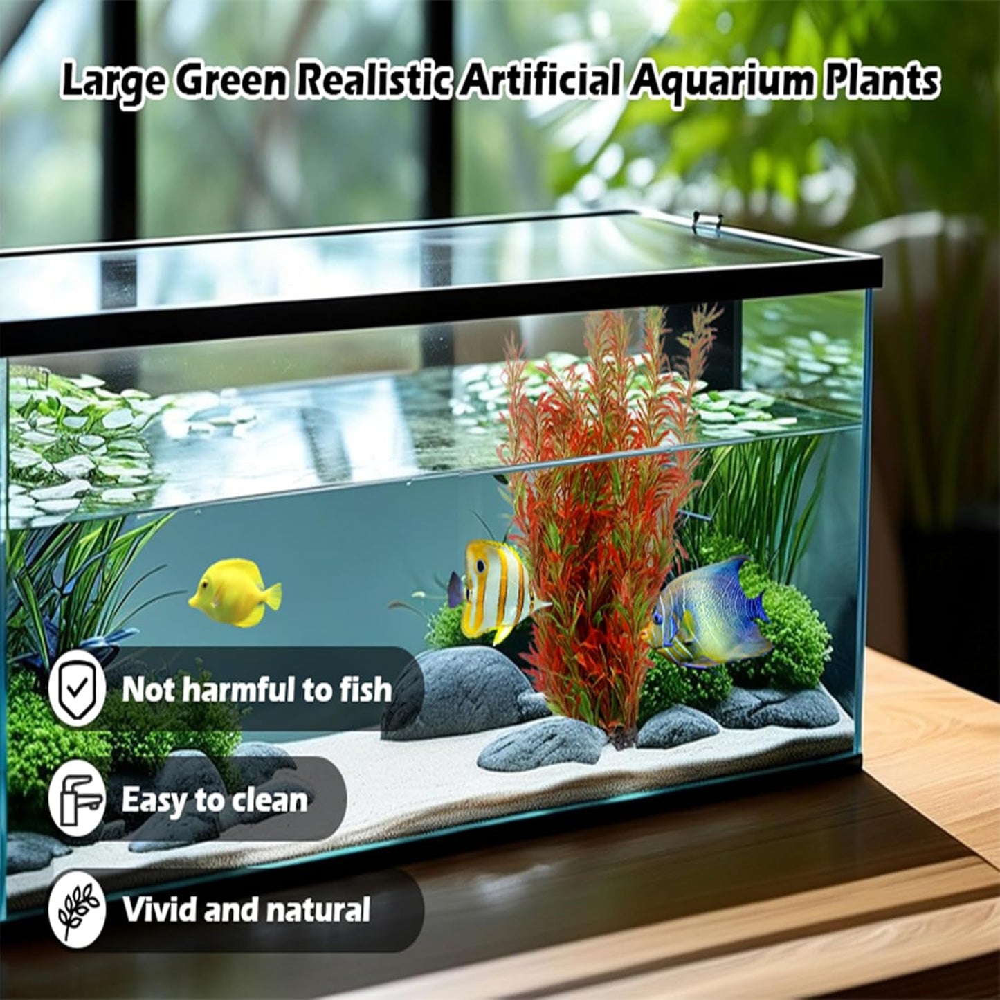 Aquarium Plants Plastic Realistic Tall Fish Tank Plant Decorations Seaweed Fish Tank Decor Artificial Plants Ornament for Aquarium Extra Large 21.7 Inches (Green,2 PCS)