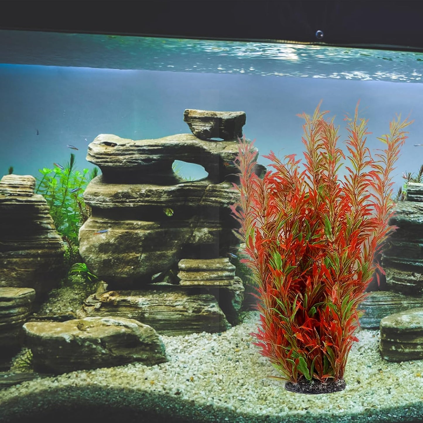 Aquarium Plants Plastic Realistic Tall Fish Tank Plant Decorations Seaweed Fish Tank Decor Artificial Plants Ornament for Aquarium Extra Large 21.7 Inches (Green,2 PCS)