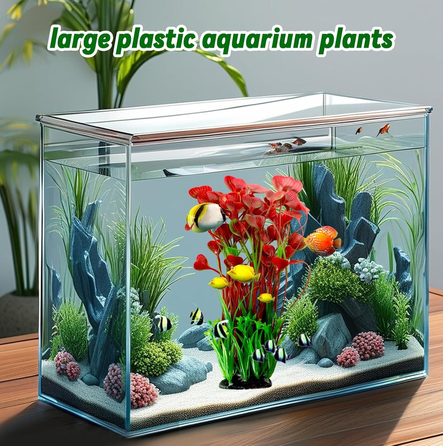 Aquarium Plants Plastic Realistic Tall Fish Tank Plant Decorations Seaweed Fish Tank Decor Artificial Plants Ornament for Aquarium Extra Large 21.7 Inches (Green,2 PCS)