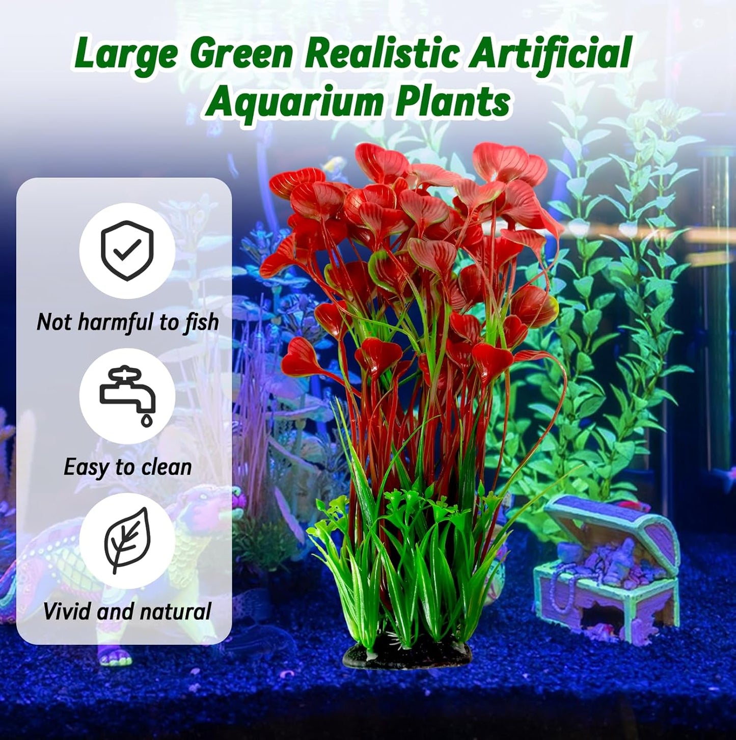 Aquarium Plants Plastic Realistic Tall Fish Tank Plant Decorations Seaweed Fish Tank Decor Artificial Plants Ornament for Aquarium Extra Large 21.7 Inches (Green,2 PCS)