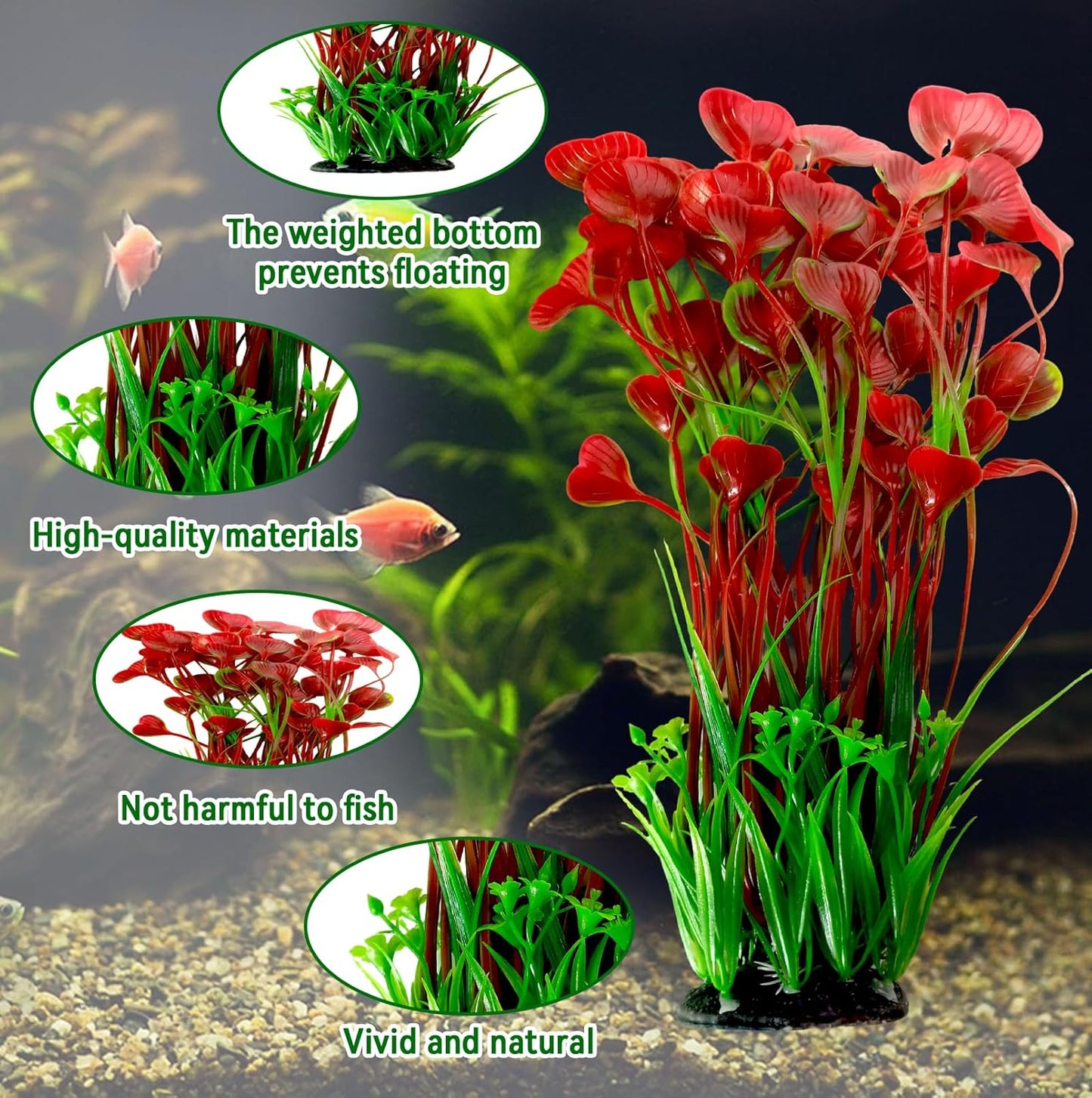 Aquarium Plants Plastic Realistic Tall Fish Tank Plant Decorations Seaweed Fish Tank Decor Artificial Plants Ornament for Aquarium Extra Large 21.7 Inches (Green,2 PCS)