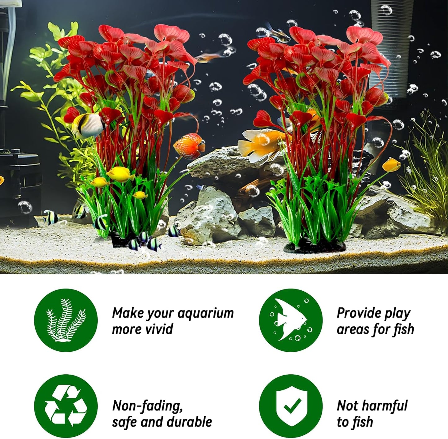 Aquarium Plants Plastic Realistic Tall Fish Tank Plant Decorations Seaweed Fish Tank Decor Artificial Plants Ornament for Aquarium Extra Large 21.7 Inches (Green,2 PCS)