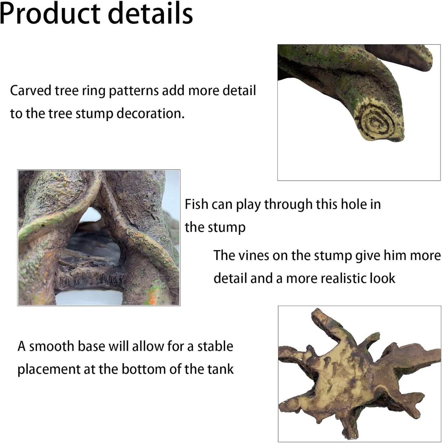 Aquarium Landscape Tree Stump Artificial Resin Tree Hole Ornament Hollow Trunk Cave Betta Cave Rocks Fish Tank Decoration for Cichlid Hiding