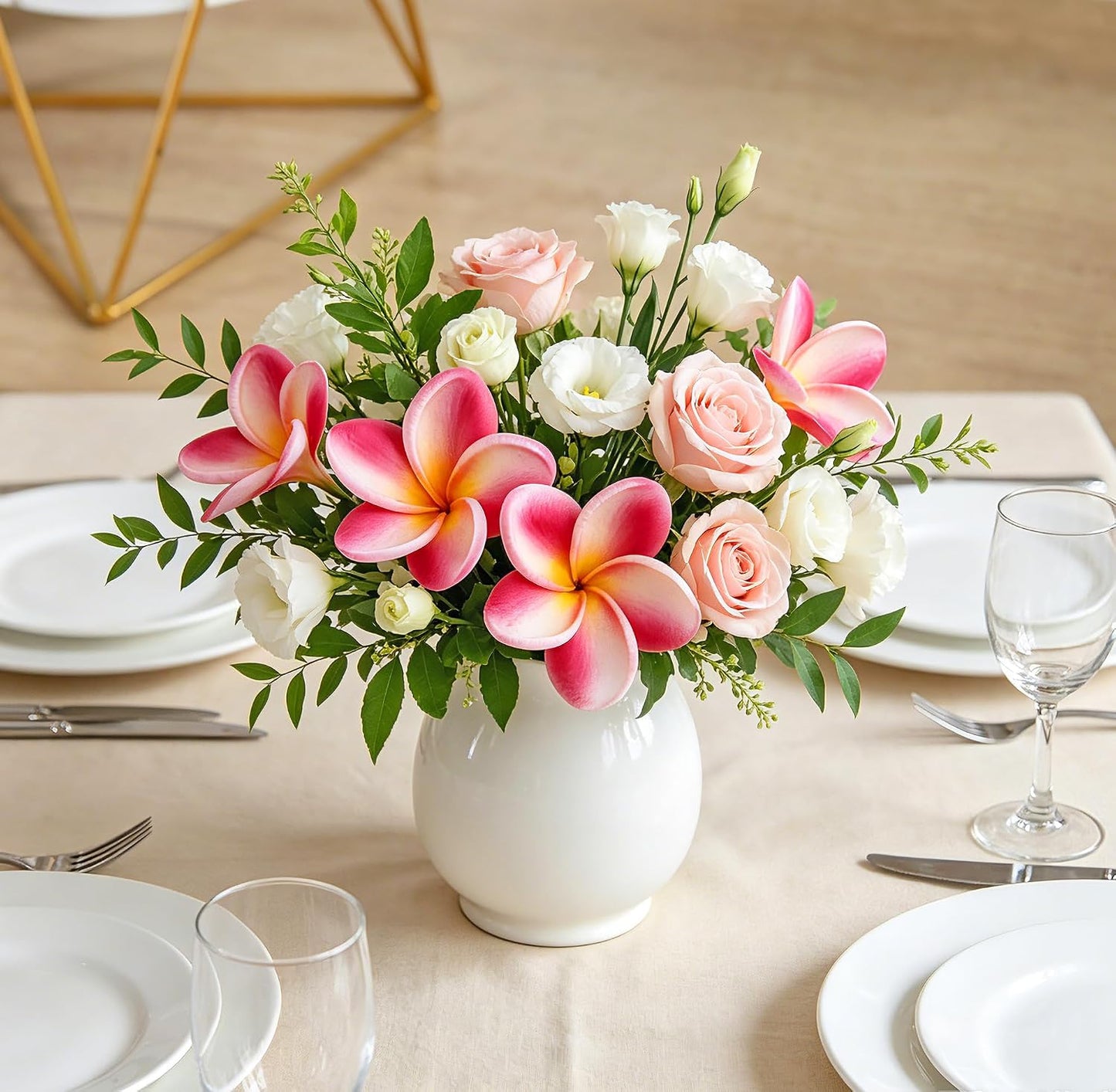 10PCS Artificial Plumeria Flowers with Stem, Apricot | Natural Real Touch,DIY Cake Decoration, Hawaiian Part, Luau Decor, Wedding Bouquets