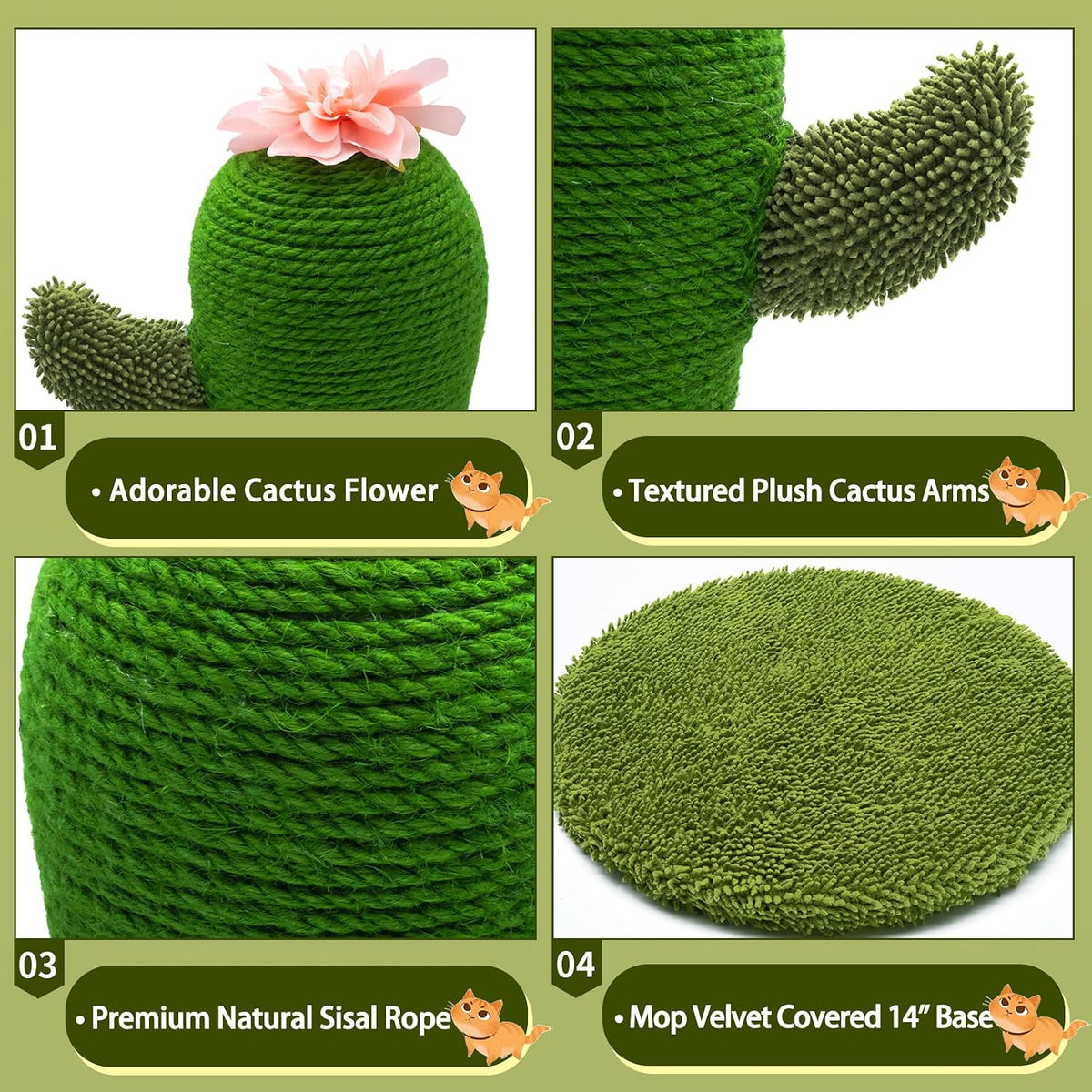 Cat Scratching Post, Cute Cactus Scratching Post, Nature Sisal Cat Scratcher for Indoor Cats and Kittens
