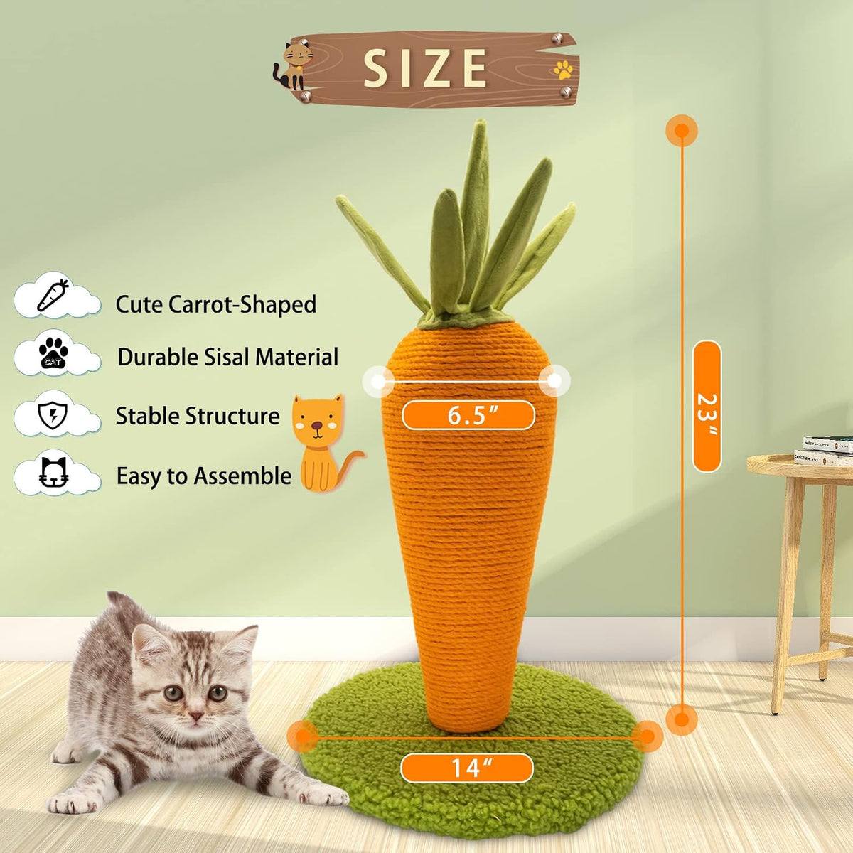 Cat Scratching Post, Cute Cactus Scratching Post, Nature Sisal Cat Scratcher for Indoor Cats and Kittens