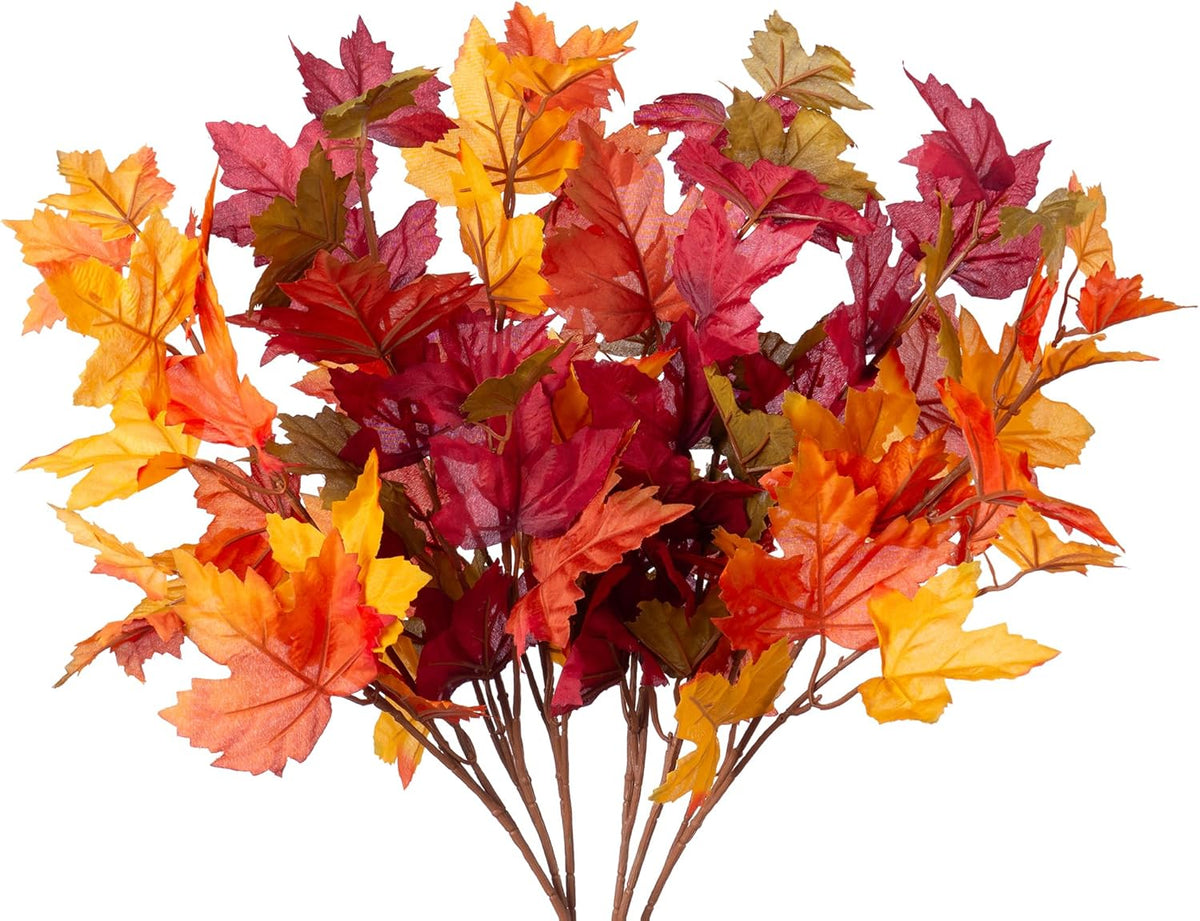 INXUGAO Artificial Fall Maple Leaves Stem, 21.6“ Fake Branches, 6PCS