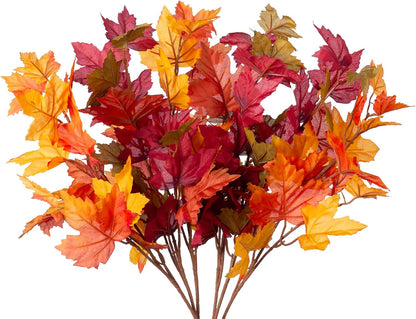 INXUGAO Artificial Fall Maple Leaves Stem, 21.6“ Fake Branches, 6PCS