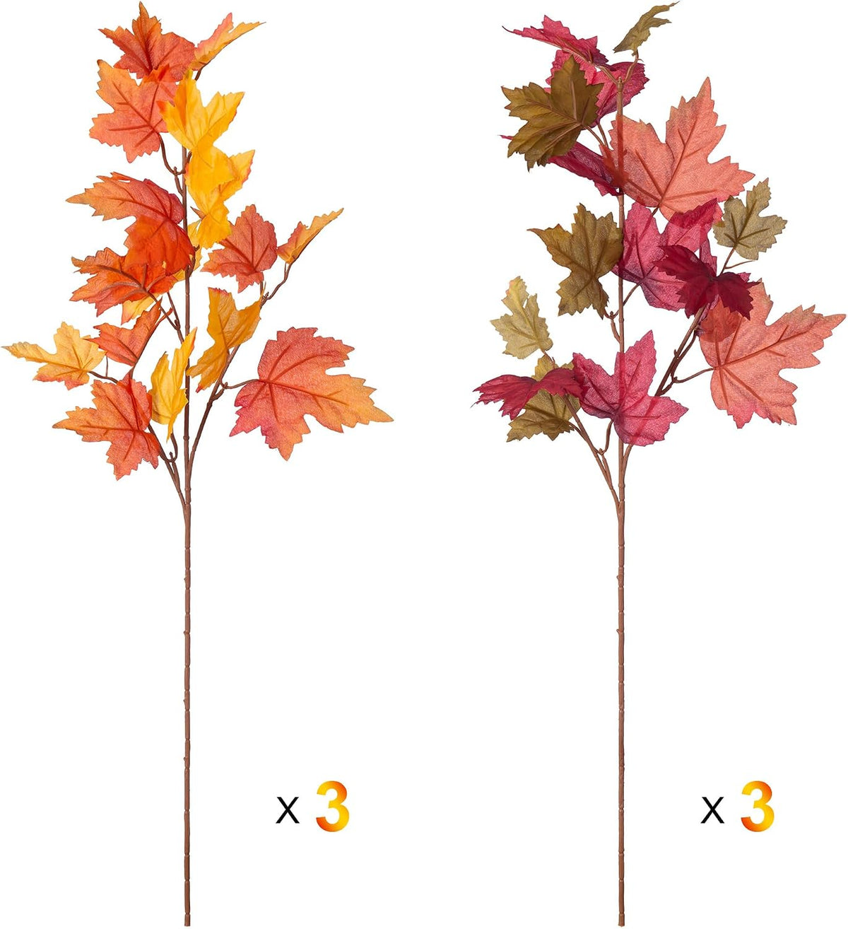 INXUGAO Artificial Fall Maple Leaves Stem, 21.6“ Fake Branches, 6PCS