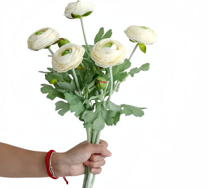 5Pcs 19.6" Artificial Ranunculus Flowers Real Touch Stem Ranunculus Artificial Flower Silk Flower for Arrangements Centerpiece Table Home Wedding Bouquet Party (White)