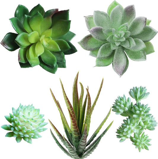 5 Pcs Assorted Artificial Succulents Plants Unpotted Small Green Cactus Echeveria Picks Fake Succulents Bulk for Succulent Garden Centerpiece Wreath Floral Arrangement Indoor Outdoor Home Décor