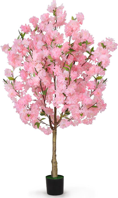 Artificial Cherry Blossom Tree Fake Plants Faux Pink Sakura Flowers, 4FT