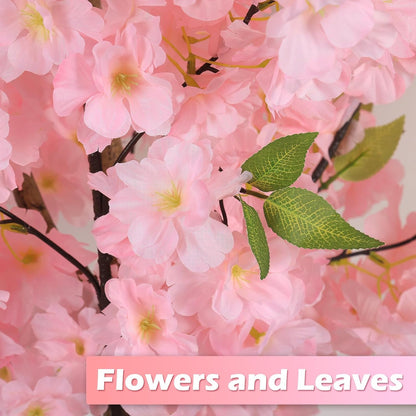 Artificial Cherry Blossom Tree Fake Plants Faux Pink Sakura Flowers, 4FT