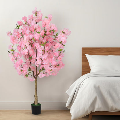 Artificial Cherry Blossom Tree Fake Plants Faux Pink Sakura Flowers, 4FT