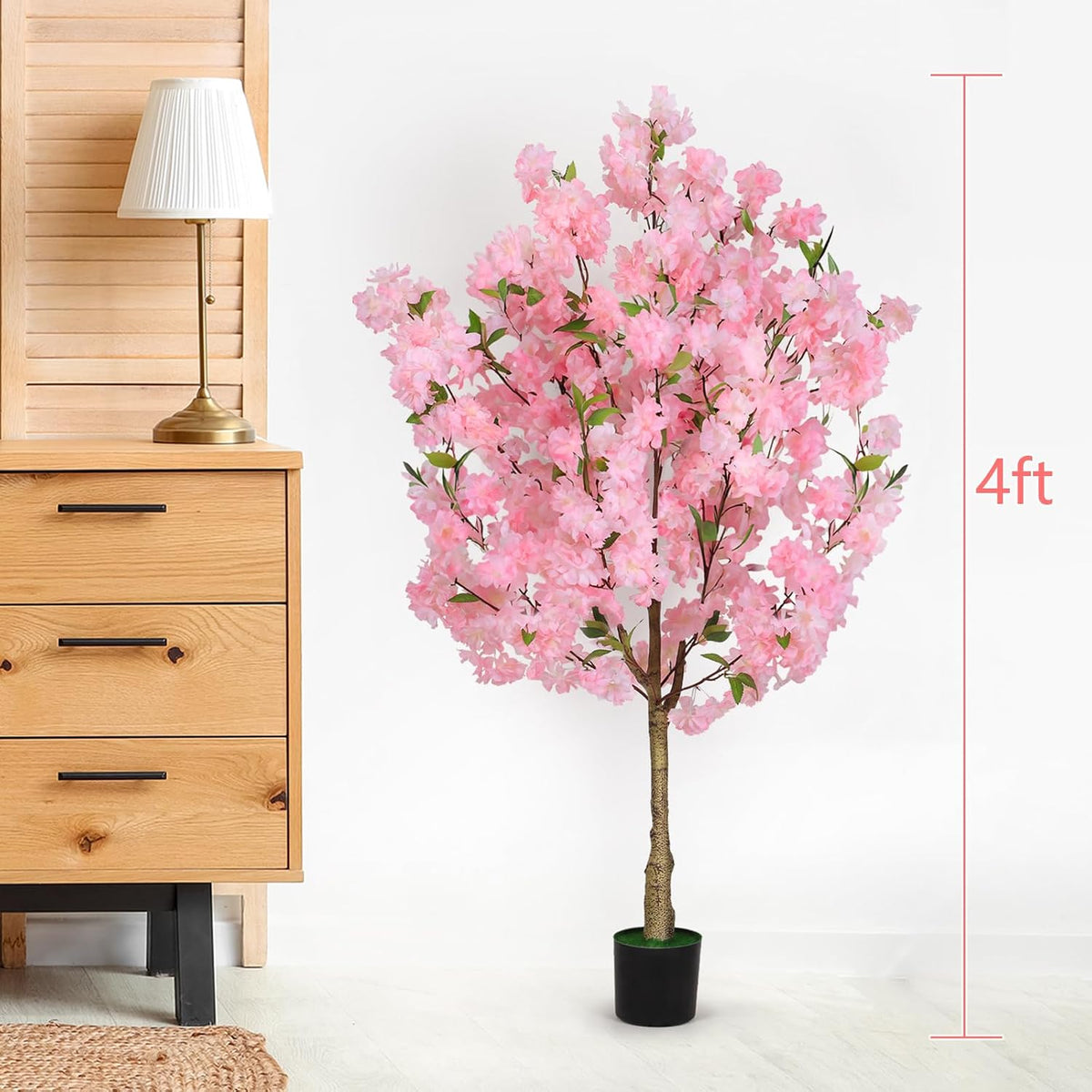 Artificial Cherry Blossom Tree Fake Plants Faux Pink Sakura Flowers, 4FT