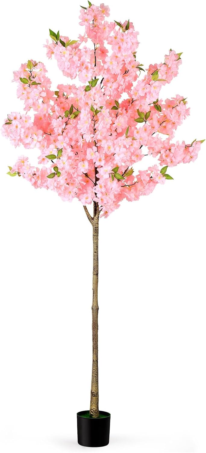 Artificial Cherry Blossom Tree Fake Plants Faux Pink Sakura Flowers, 4FT