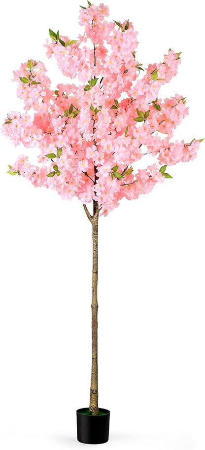 Artificial Cherry Blossom Tree Fake Plants Faux Pink Sakura Flowers, 4FT