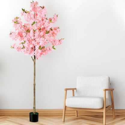 Artificial Cherry Blossom Tree Fake Plants Faux Pink Sakura Flowers, 4FT