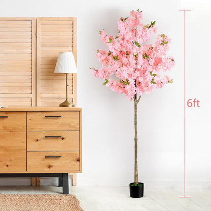 Artificial Cherry Blossom Tree Fake Plants Faux Pink Sakura Flowers, 4FT